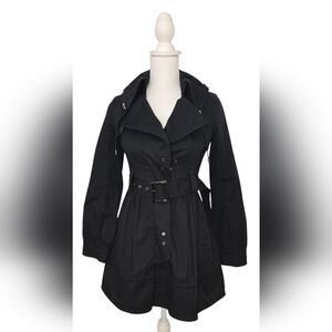 Burberry London Blue Label Black Trench Coat with Wide Lapel & Fitted Silhouette